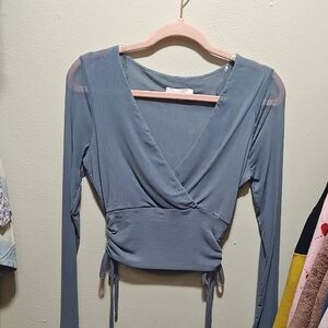 Elegant Blue Wrap Top